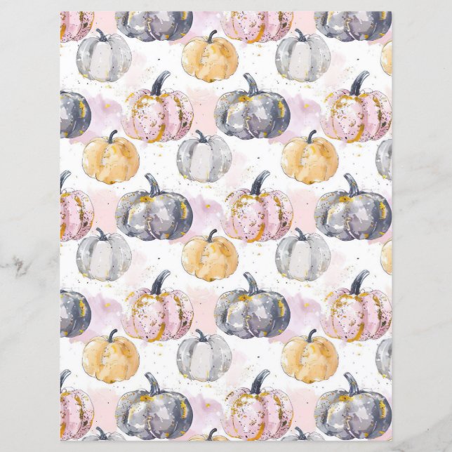 watercolor pumpkin fall pattern scrapbook paper (Front)
