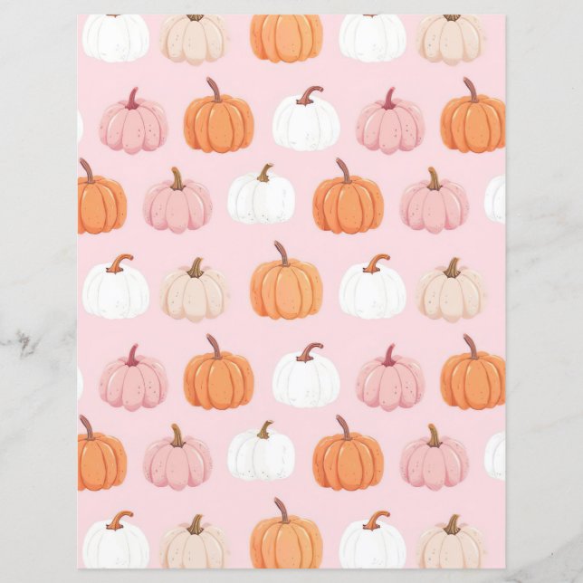 watercolor pumpkin fall pattern scrapbook paper (Front)