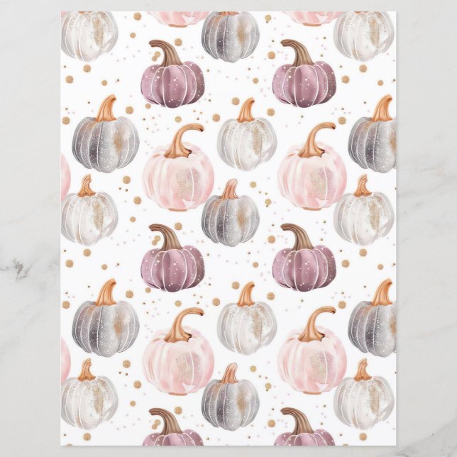 watercolor pumpkin fall pattern scrapbook paper (Front)