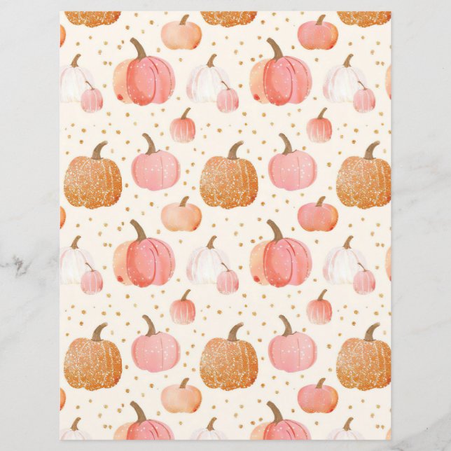 watercolor pumpkin fall pattern scrapbook paper (Front)