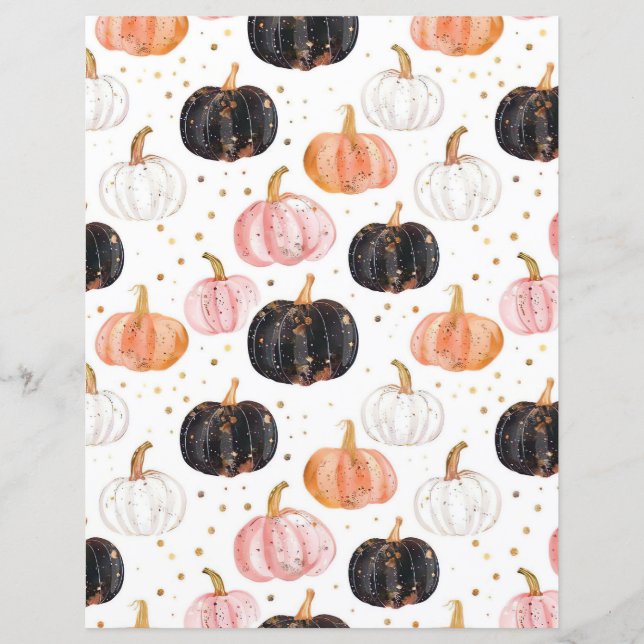 watercolor pumpkin fall pattern scrapbook paper (Front)