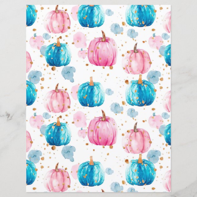 watercolor pumpkin fall pattern scrapbook paper (Front)