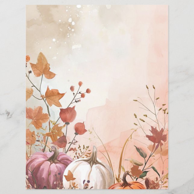 watercolor pumpkin fall pattern scrapbook paper (Front)