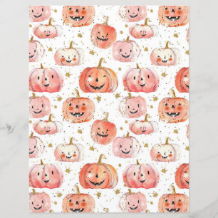 watercolor pumpkin fall pattern scrapbook paper