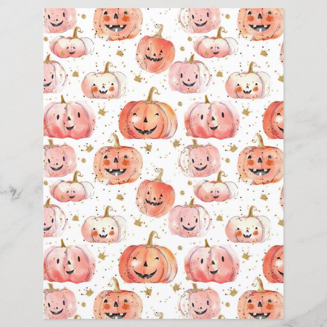 watercolor pumpkin fall pattern scrapbook paper (Front)