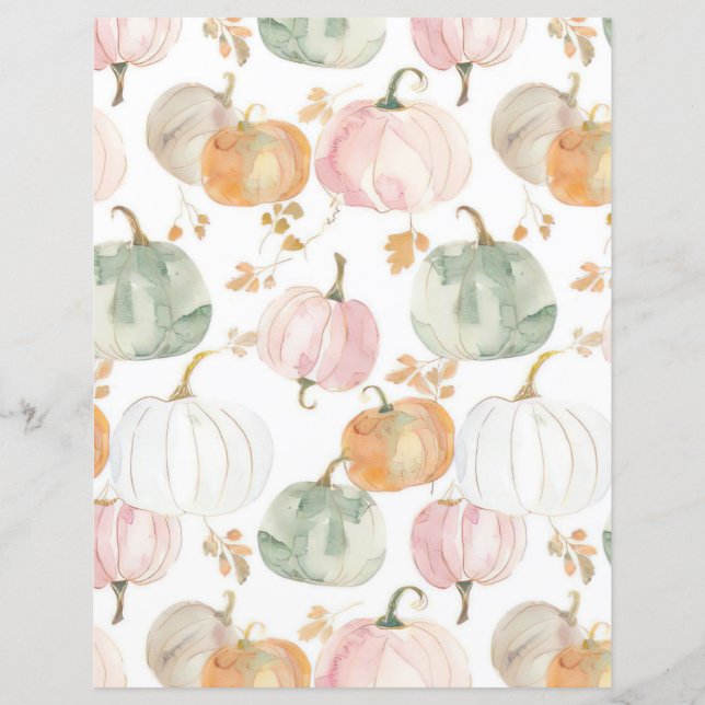 watercolor pumpkin fall pattern scrapbook paper (Front)