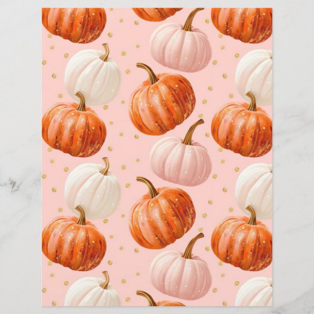 watercolor pumpkin fall pattern scrapbook paper (Front)