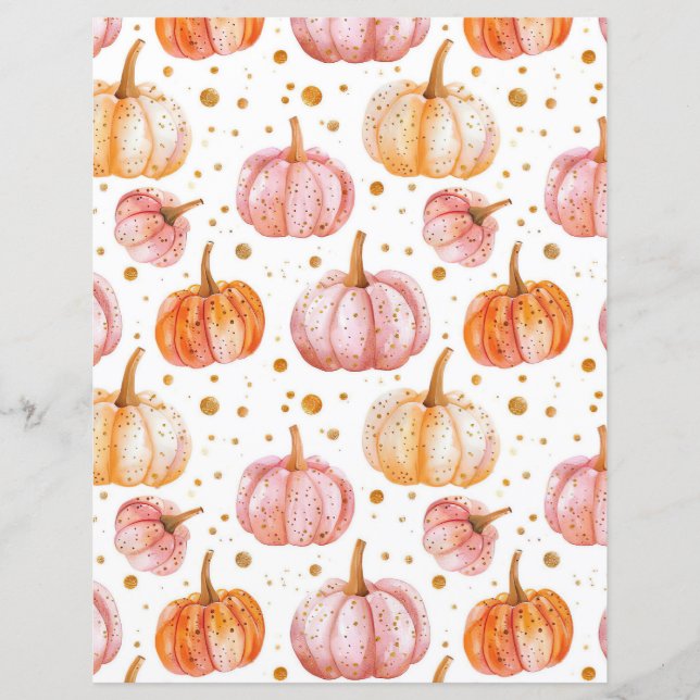 watercolor pumpkin fall pattern scrapbook paper (Front)