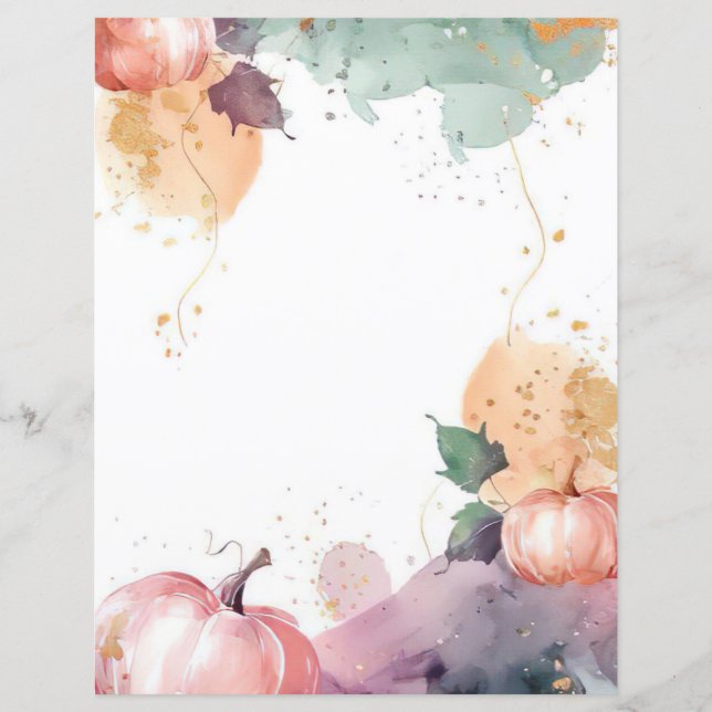 watercolor pumpkin fall pattern scrapbook paper (Front)