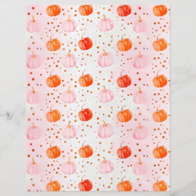 watercolor pumpkin fall pattern scrapbook paper (Front)