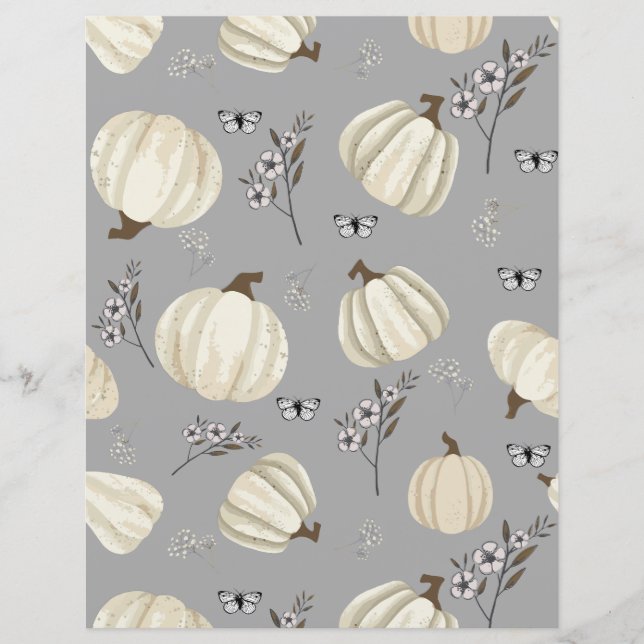 watercolor pumpkin fall pattern scrapbook paper (Front)