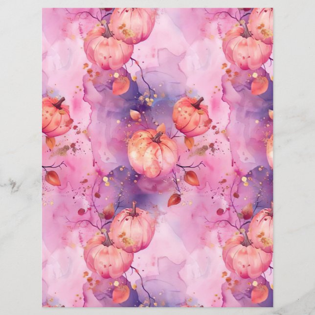 watercolor pumpkin fall pattern scrapbook paper (Front)