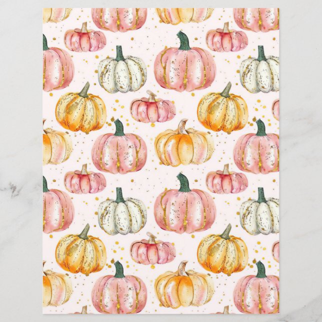 watercolor pumpkin fall pattern scrapbook paper (Front)