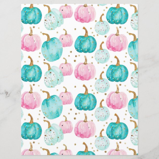 watercolor pumpkin fall pattern scrapbook paper (Front)