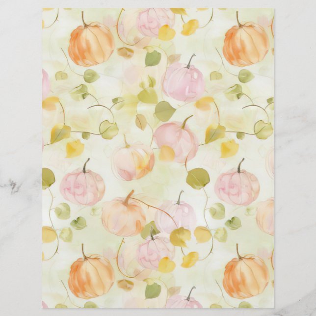 watercolor pumpkin fall pattern scrapbook paper (Front)