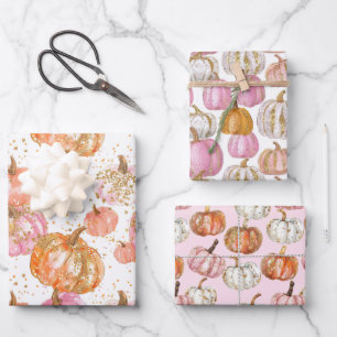 Watercolor Pumpkin Fall Pattern Wrapping Paper Sheet