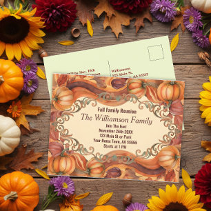 Watercolor Pumpkin Fall Reunion Postcard