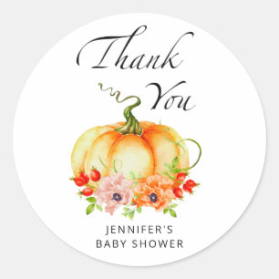 Watercolor pumpkin fall thank you classic round sticker