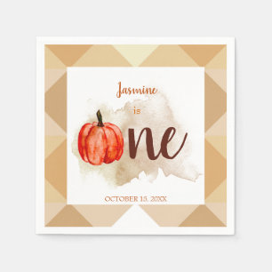 watercolor pumpkin first birthday orange Fall Napkin