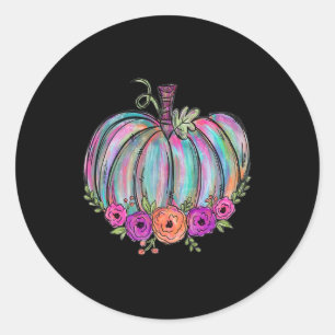Watercolor Pumpkin Flower Thanksgiving Halloween M Classic Round Sticker