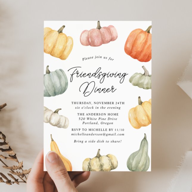 Watercolor Pumpkin Friendsgiving Dinner Invitation (Creator Uploaded)