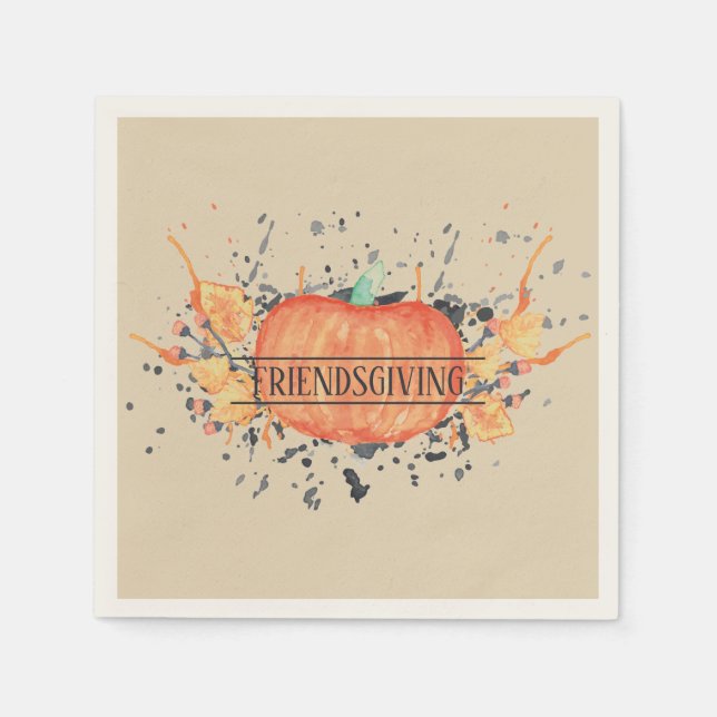 Watercolor Pumpkin Friendsgiving Napkin (Front)