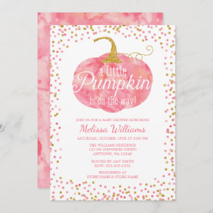 Watercolor Pumpkin Glitter Fall Girl Baby Shower Invitation
