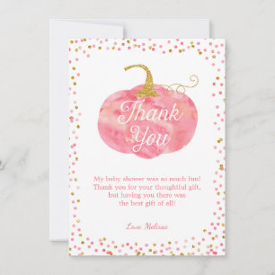Watercolor Pumpkin Glitter Fall Girl Baby Shower Thank You Card