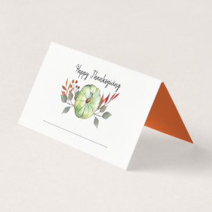 Watercolor Pumpkin green Thanksgiving place card