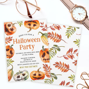 Watercolor pumpkin Halloween costume party Invitation