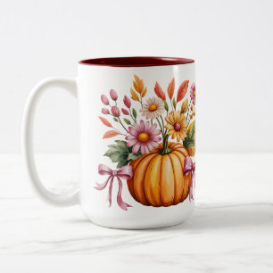Watercolor Pumpkin Halloween T-Shirt – Cute Autumn Two-Tone Coffee Mug