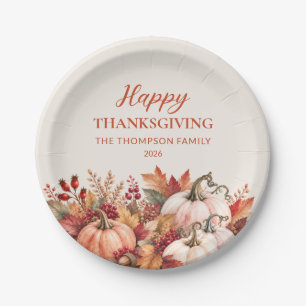 Watercolor Pumpkin Happy Thanksgiving Paper Plate