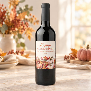 Watercolor Pumpkin Happy Thanksgiving Wine Label