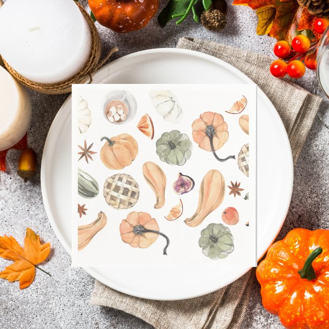 Watercolor Pumpkin & Harvest Fall Napkin (Creator Uploaded)