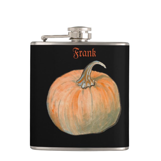 Watercolor Pumpkin Hip Flask (Front)