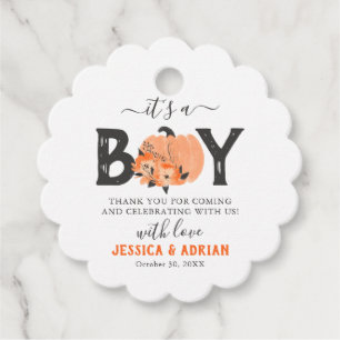 Watercolor Pumpkin 'It's a Boy' Baby Shower Favour Favour Tags