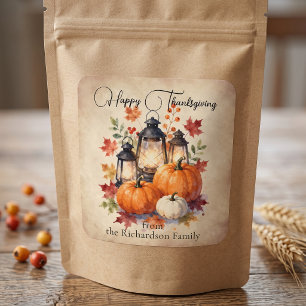 Watercolor Pumpkin Lantern Thanksgiving Favour Square Sticker