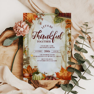 Watercolor Pumpkin Leaves Thanksgiving Dinner Invitation