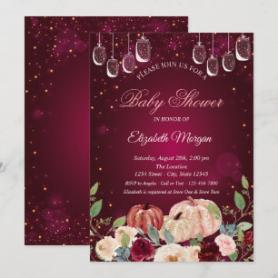 Watercolor Pumpkin,Lights,Floral Baby Shower Invitation