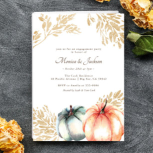 Watercolor Pumpkin Orange Gold Fall Engagement Invitation