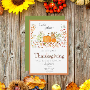 Watercolor Pumpkin & Owl In Autumn Thanksgiving Invitation