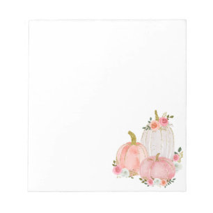 Watercolor Pumpkin Pastel Pink Floral Rose Notepad