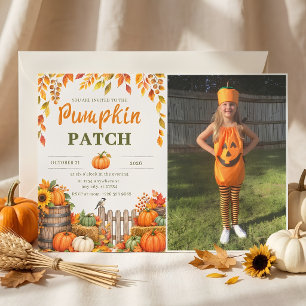 Watercolor Pumpkin Patch Photo Fall Party Invitation