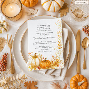 Watercolor Pumpkin Patch Thanksgiving Dinner Invitation