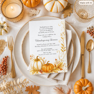 Watercolor Pumpkin Patch Thanksgiving Dinner  Invitation