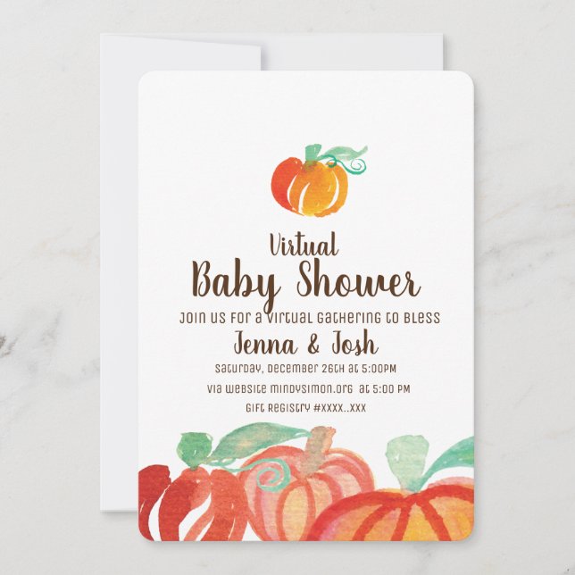 Watercolor Pumpkin Patch Virtual Baby Shower Invitation (Front)