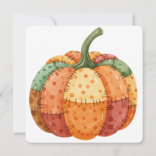 Watercolor pumpkin patchwork thanksgiving card (Front)