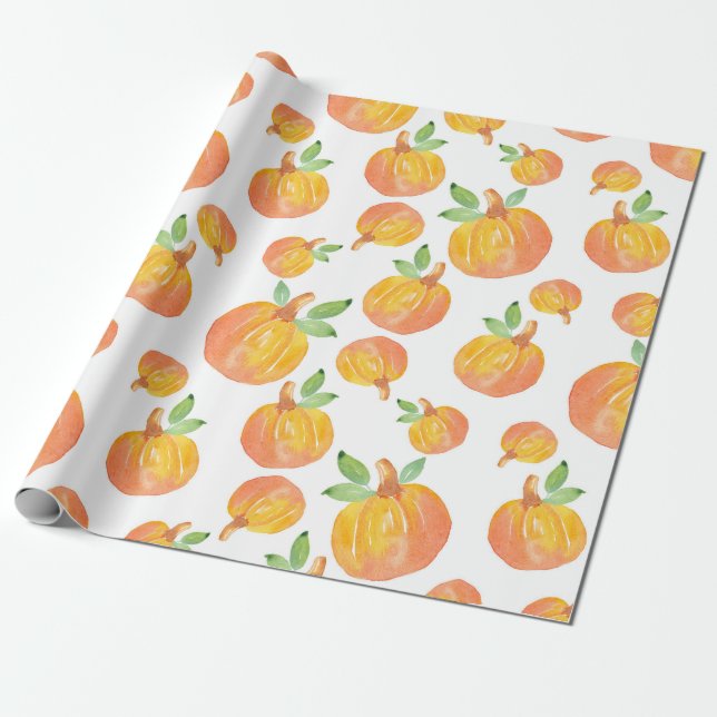 Watercolor Pumpkin Pattern 3 Wrapping Paper (Unrolled)