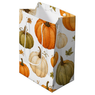 Watercolor Pumpkin Pattern Autumn Pumpkins Medium Gift Bag