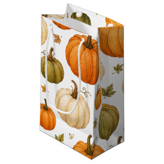 Watercolor Pumpkin Pattern Autumn Pumpkins Small Gift Bag
